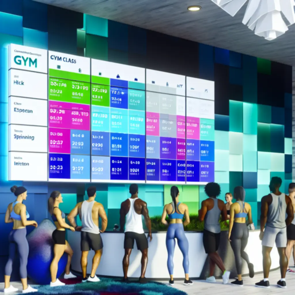 Csoportos órarend digitális kijelzőn a Hun Fitness edzőteremben