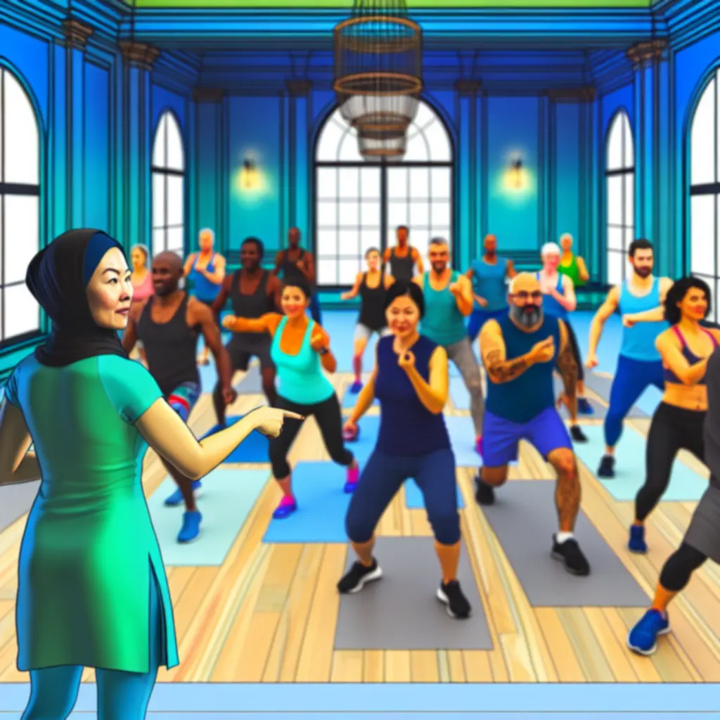 Energikus csoportos óra a Hun Fitness termében, motivált résztvevőkkel