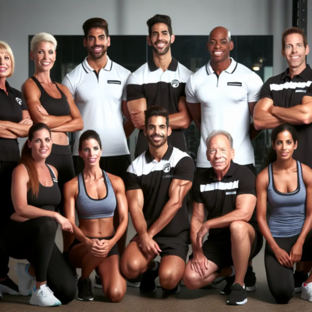 Hun Fitness edzői csapat mosolygós, professzionális csoportképe